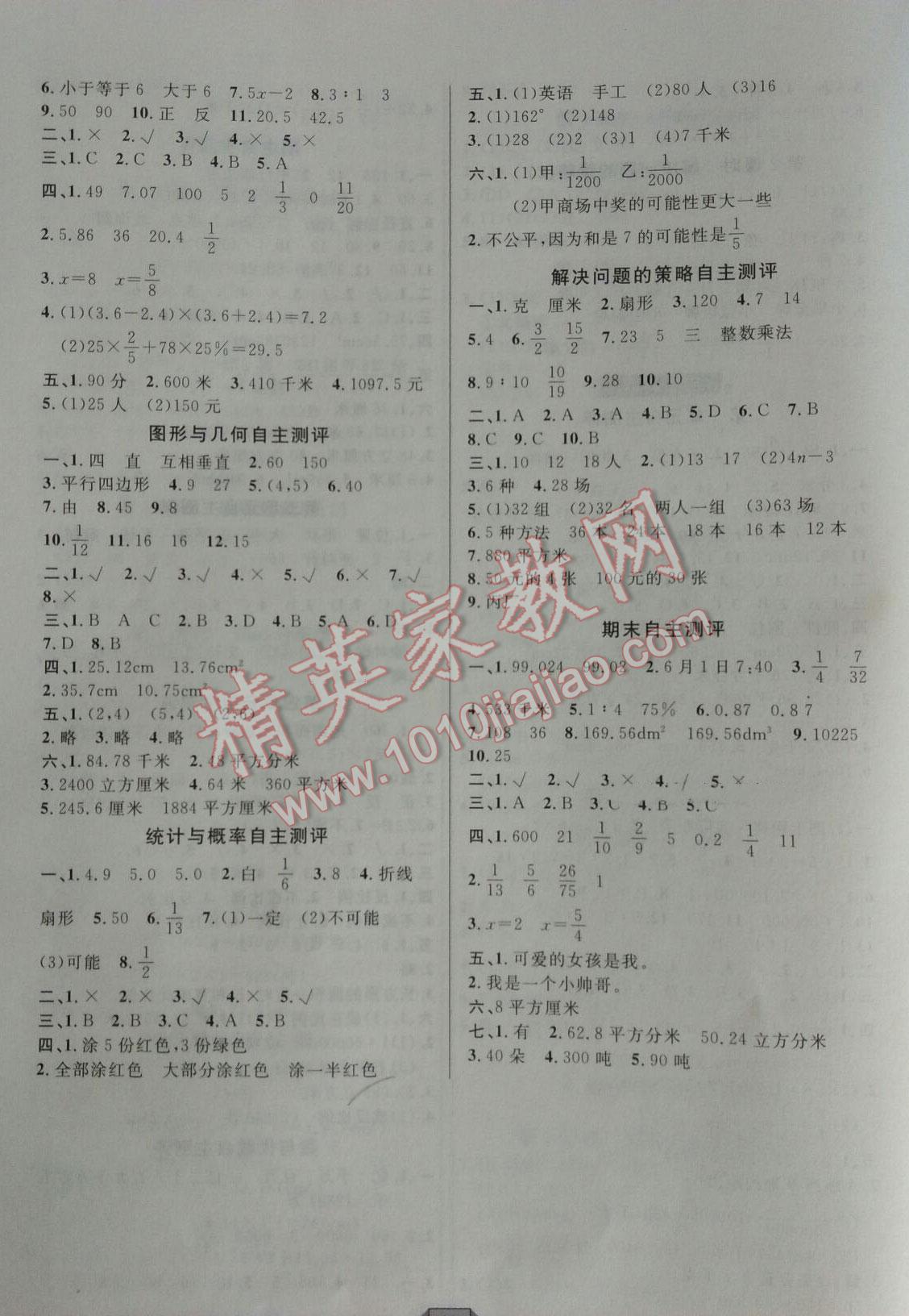 2014年阳光计划第一步全效训练达标方案六年级数学下册北师大版 第10页