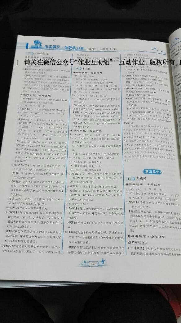 2016年陽光課堂金牌練習(xí)冊七年級語文下冊人教版 第115頁