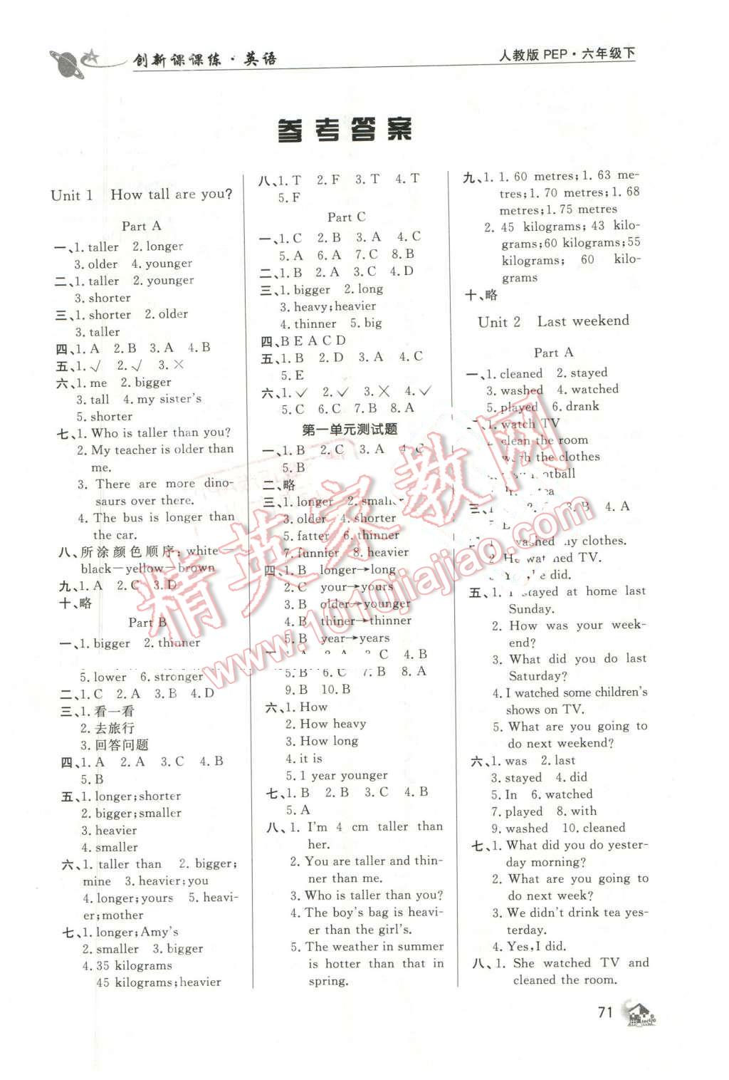 2016年創(chuàng)新課課練六年級(jí)英語(yǔ)下冊(cè)人教PEP版 第1頁(yè)