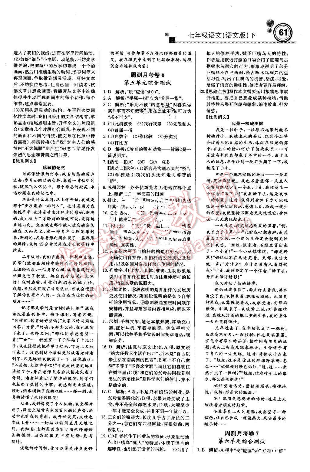 2016年輕巧奪冠周測(cè)月考直通中考七年級(jí)語文下冊(cè)語文版 第13頁