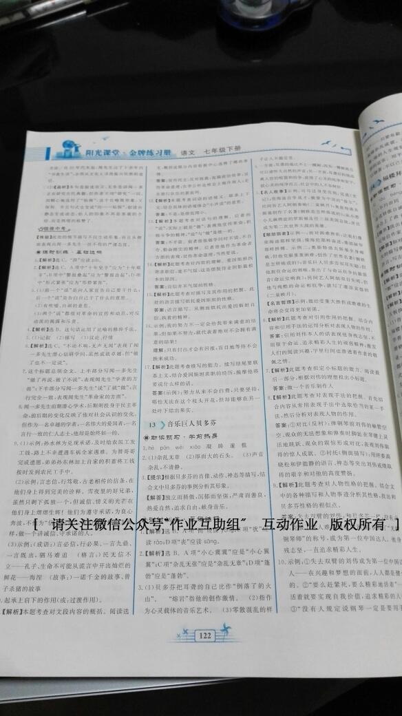 2016年阳光课堂金牌练习册七年级语文下册人教版 第117页