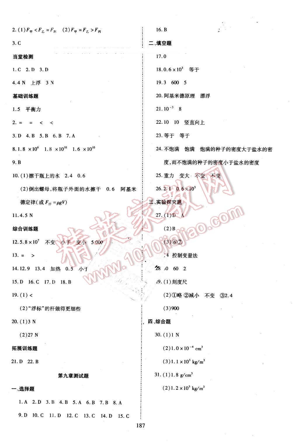 2016年资源与评价八年级物理下册沪科版 第9页