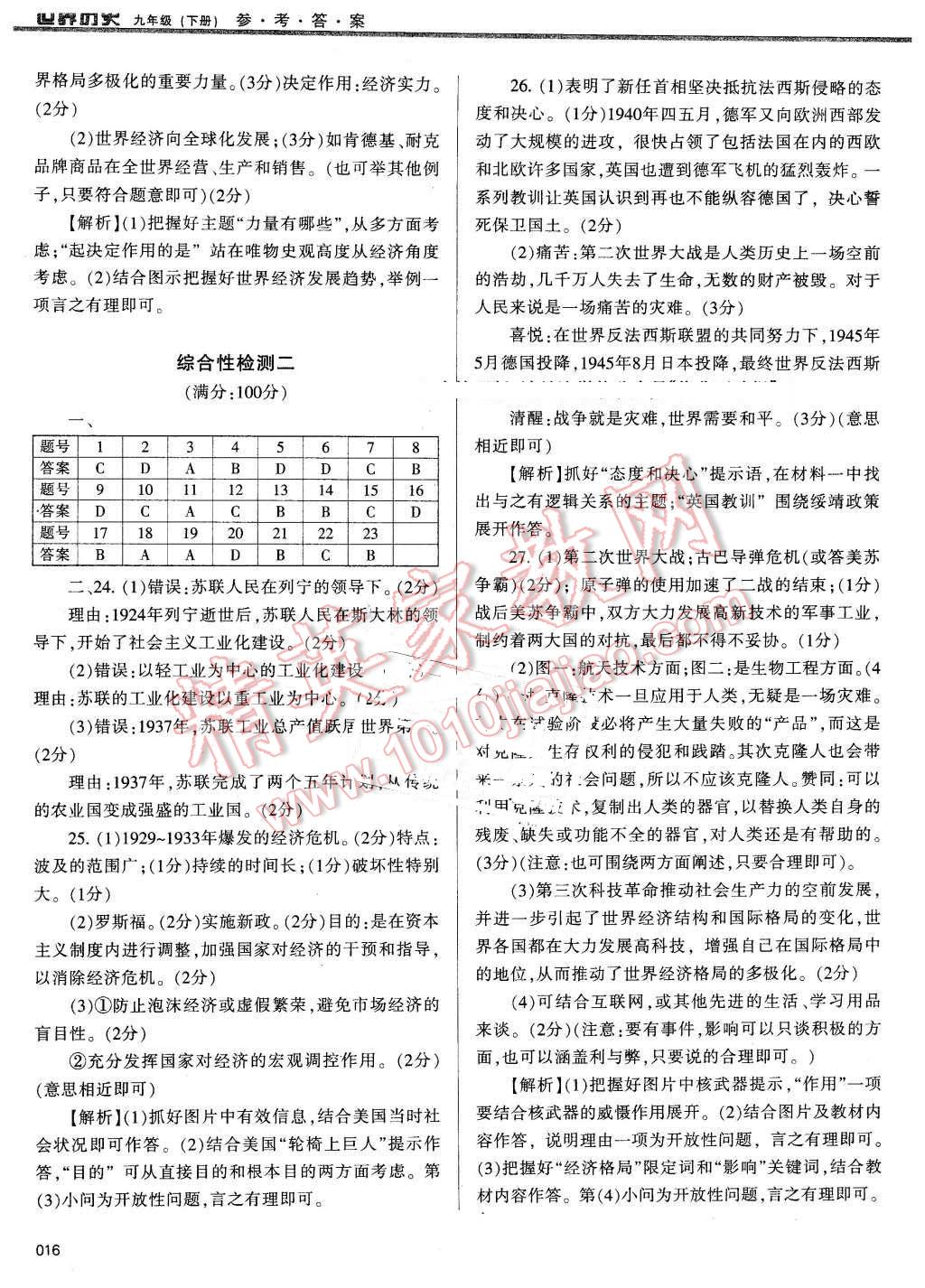 2016年学习质量监测九年级世界历史下册人教版 第16页