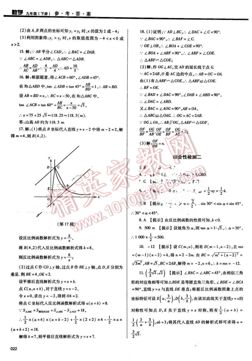 2016年學(xué)習(xí)質(zhì)量監(jiān)測九年級數(shù)學(xué)下冊人教版 第22頁