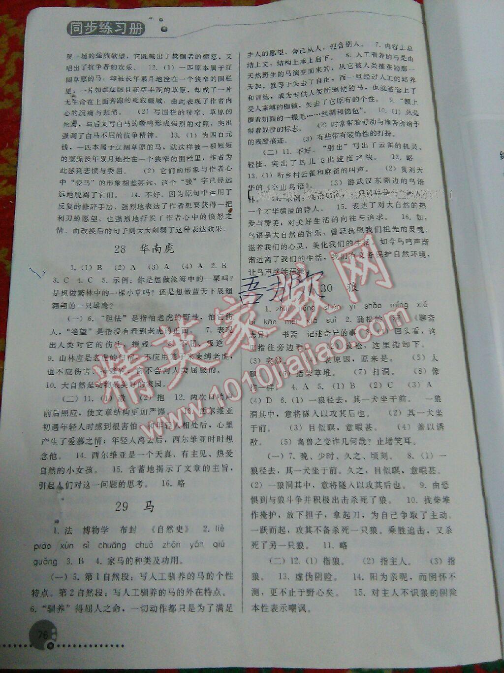 2016年同步练习册人民教育出版社七年级语文下册人教版 第36页