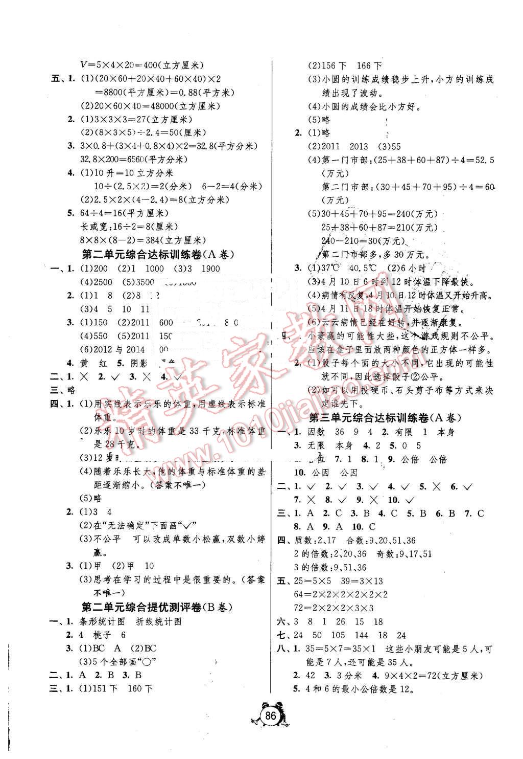 2016年單元雙測同步達標活頁試卷五年級數(shù)學下冊北京版 第2頁