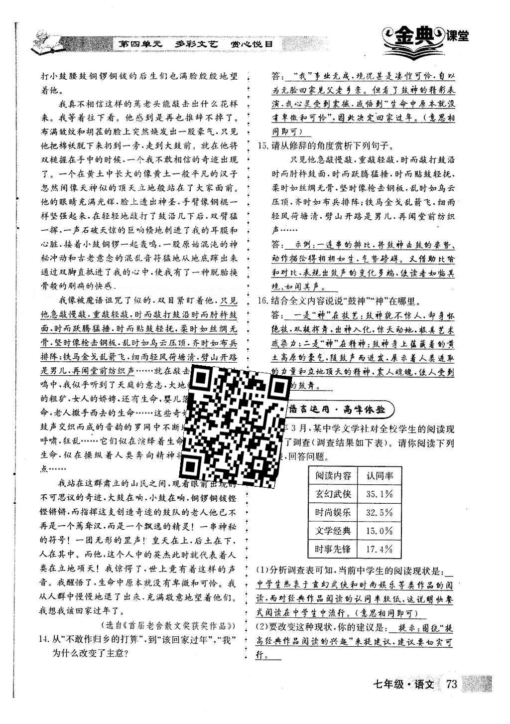 2016年名校金典課堂七年級(jí)語文下冊(cè)人教版成都專版 第四單元 多彩文藝 賞心悅目第84頁