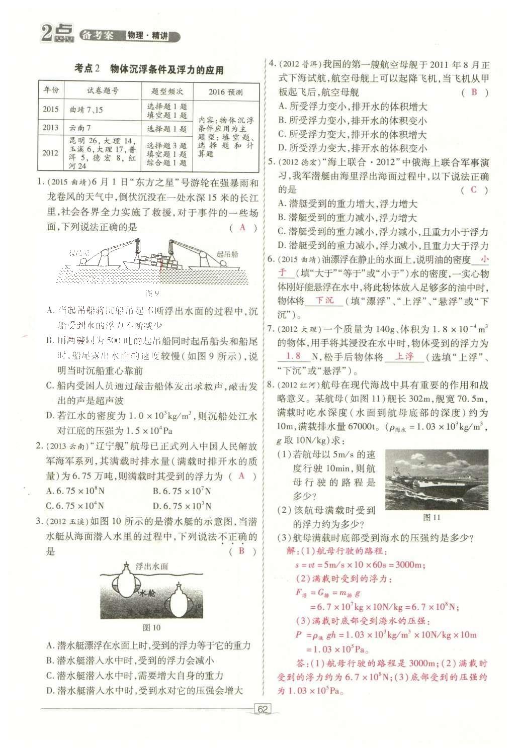 2016年2點(diǎn)備考案物理 第六章 壓強(qiáng)、浮力第140頁