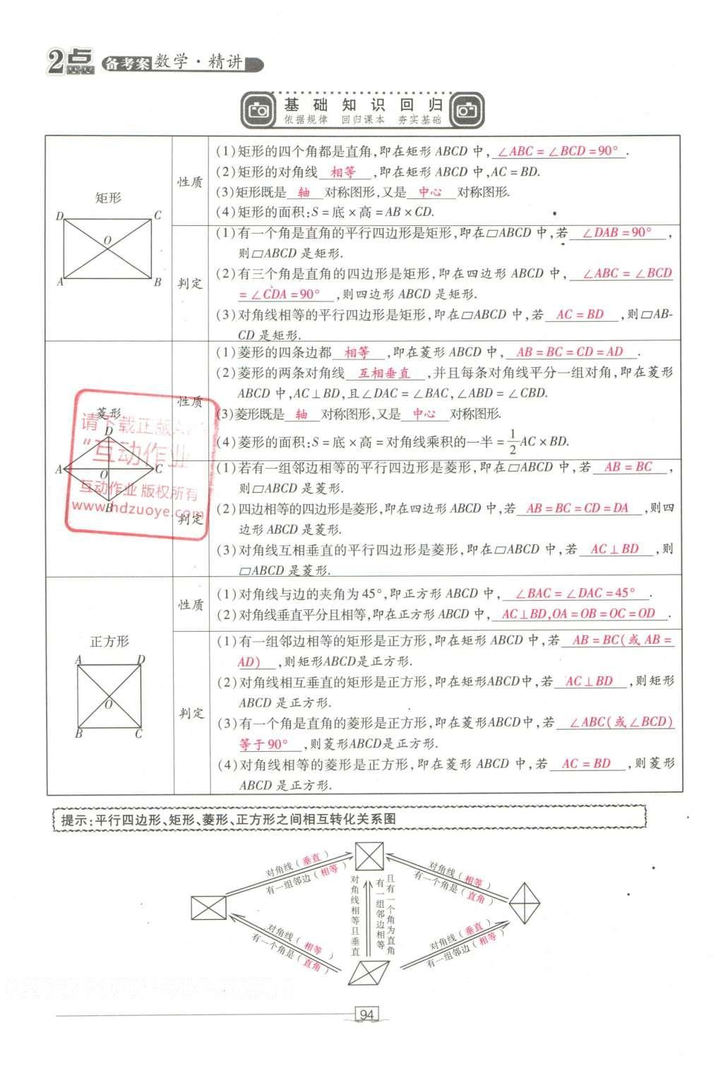 2016年2點(diǎn)備考案數(shù)學(xué) 第六章 平行四邊形第188頁(yè)