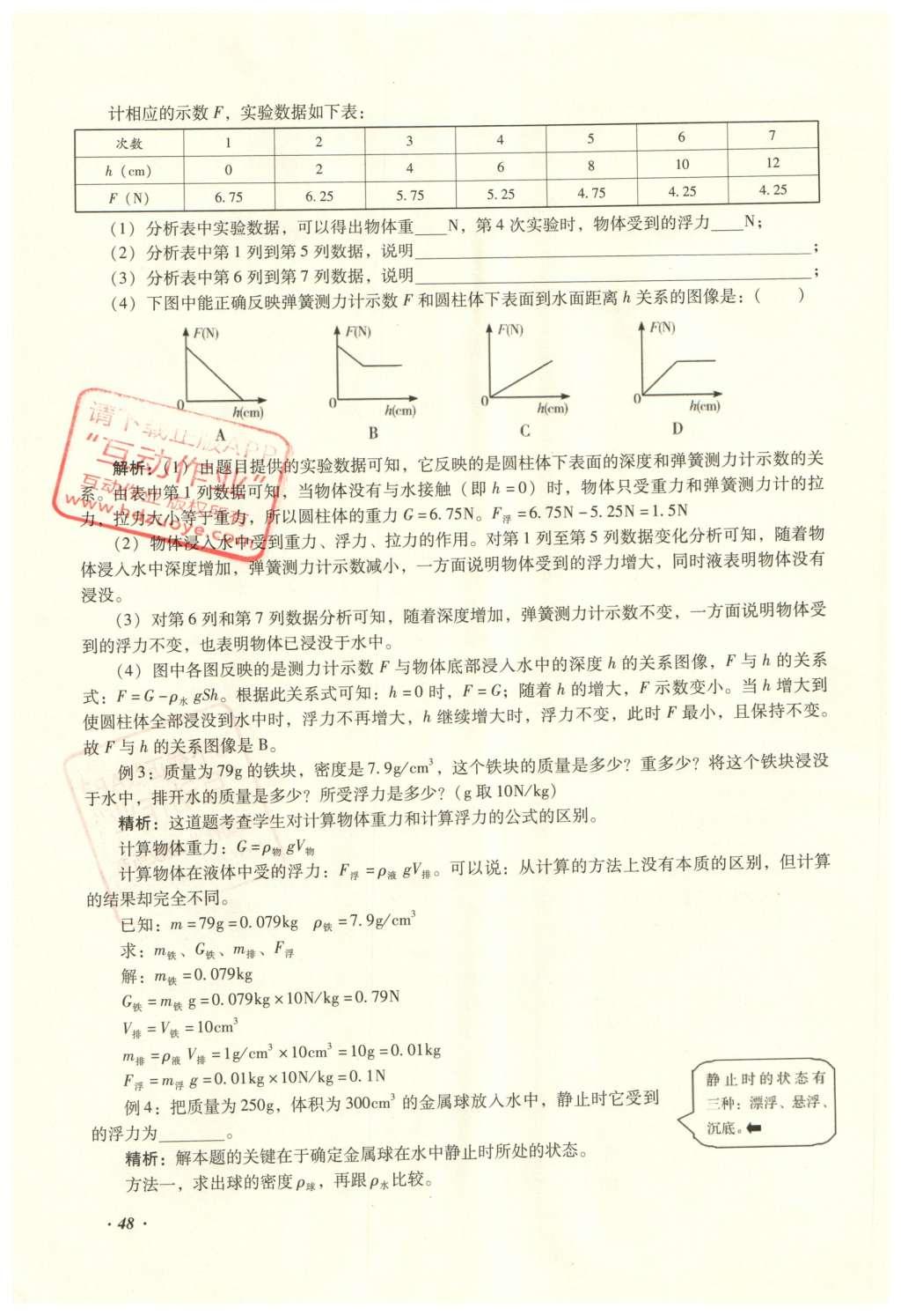 2016年复习指导手册云南省初中学业水平考试物理 力学部分考点（5-8）第106页