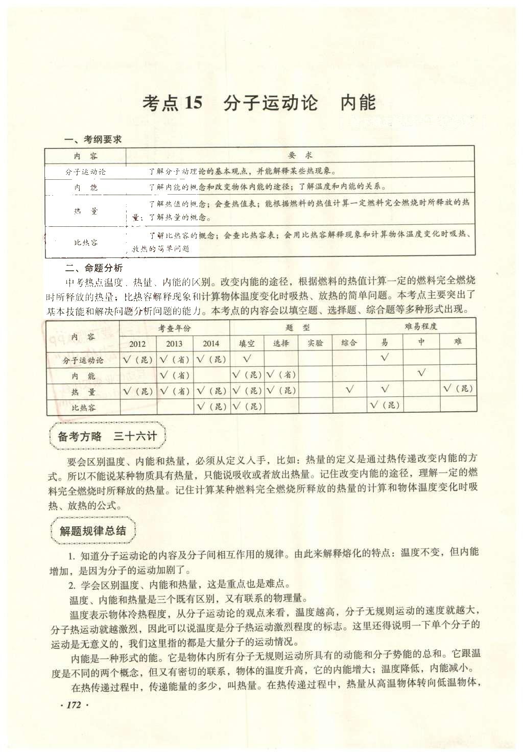 2016年复习指导手册云南省初中学业水平考试物理 热学部分第163页