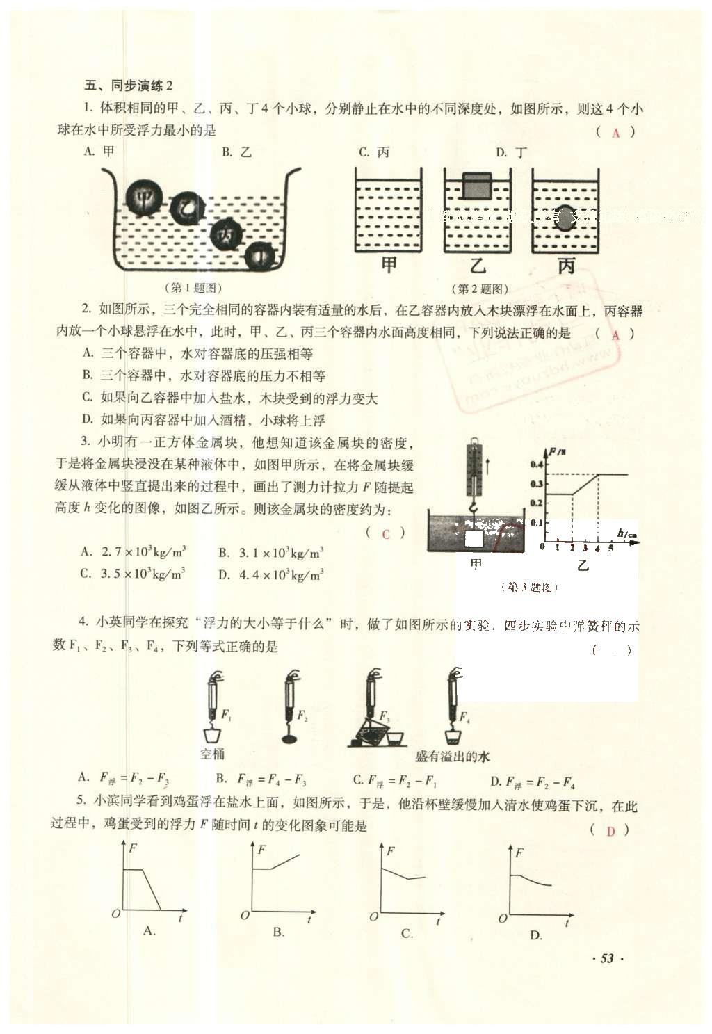 2016年復(fù)習(xí)指導(dǎo)手冊(cè)云南省初中學(xué)業(yè)水平考試物理 力學(xué)部分考點(diǎn)（5-8）第111頁(yè)