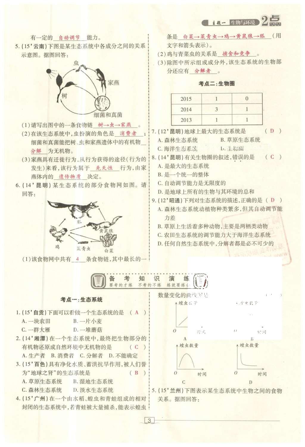 2016年2點備考案生物 參考答案第73頁