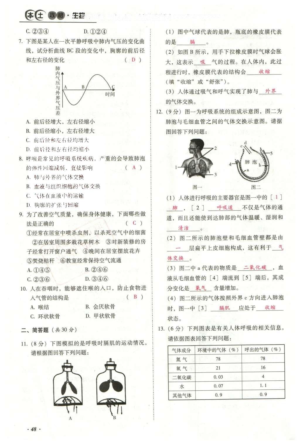 2016年云南中考本土攻略精準(zhǔn)復(fù)習(xí)方案生物 專題四 生物圈中的人第72頁