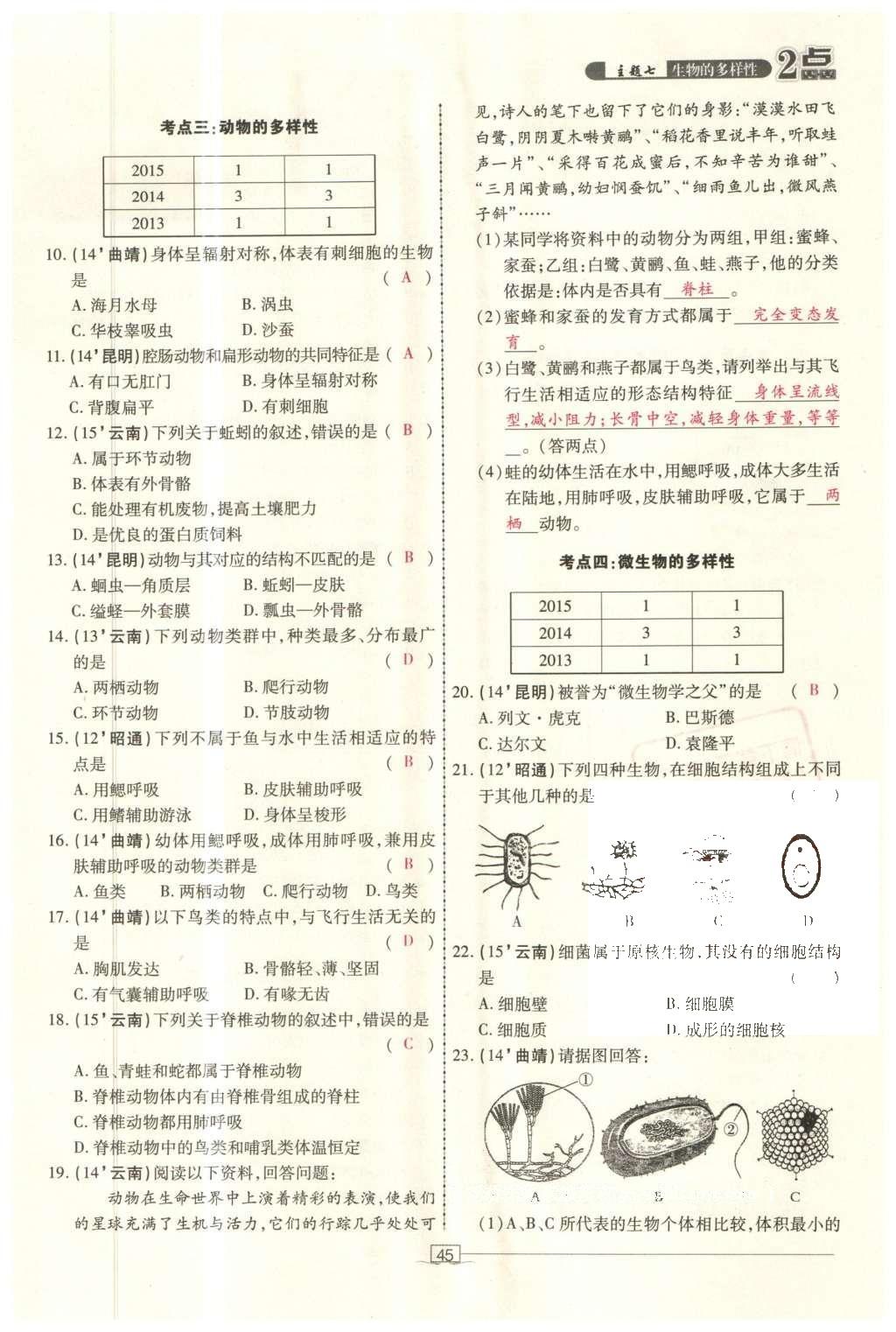 2016年2點(diǎn)備考案生物 參考答案第115頁