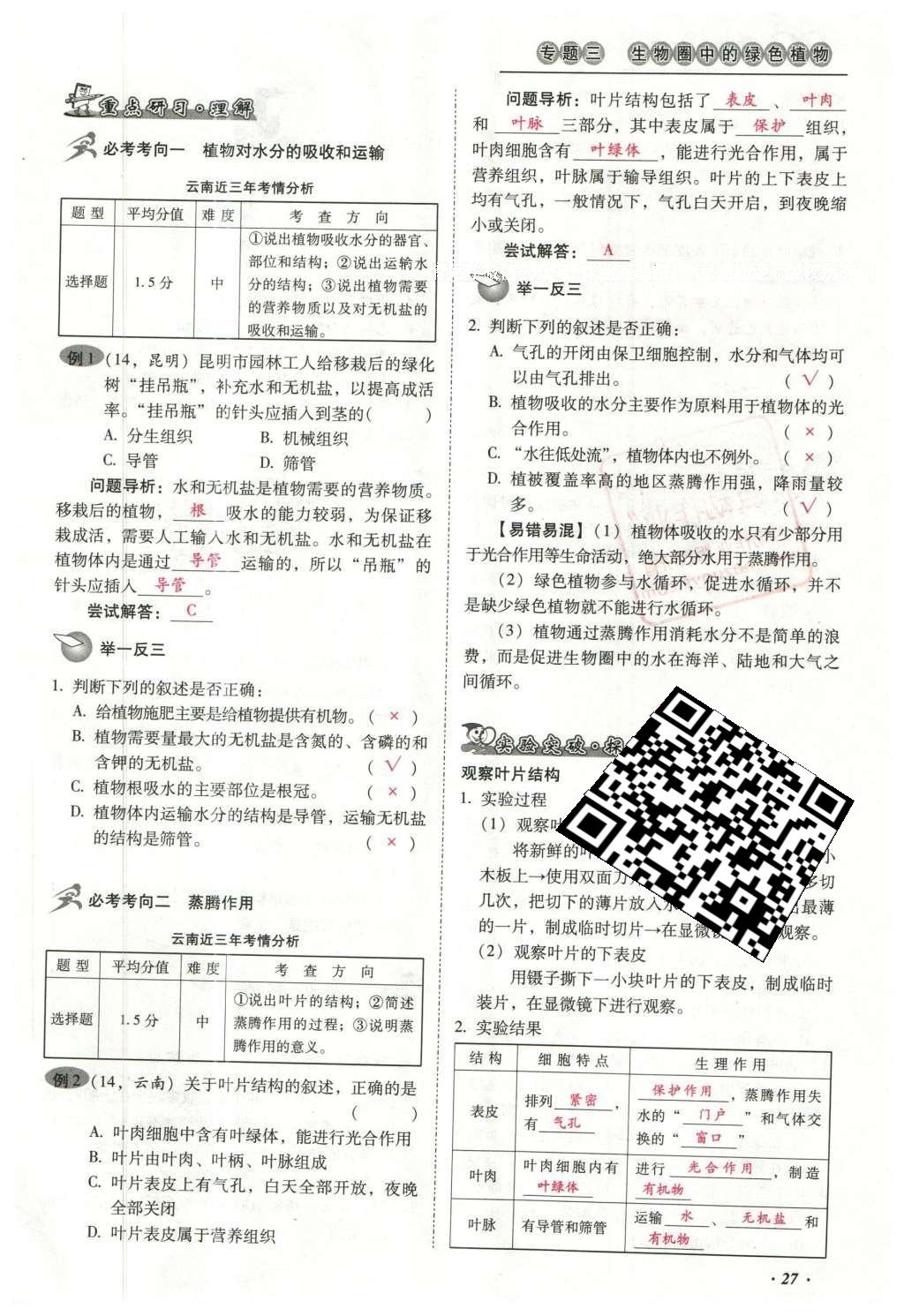 2016年云南中考本土攻略精準(zhǔn)復(fù)習(xí)方案生物 專題三 生物圈中的綠色植物第51頁