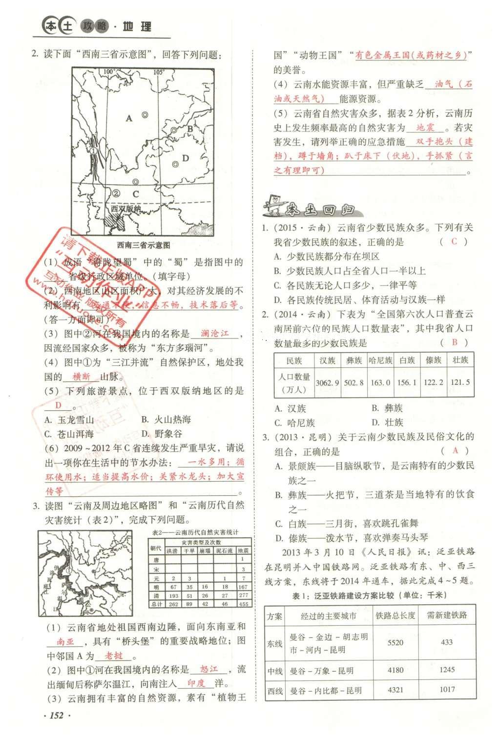 2016年云南中考本土攻略精準(zhǔn)復(fù)習(xí)方案地理 模塊四 云南地理第169頁