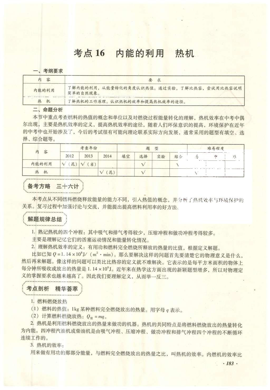 2016年復習指導手冊云南省初中學業(yè)水平考試物理 熱學部分第174頁