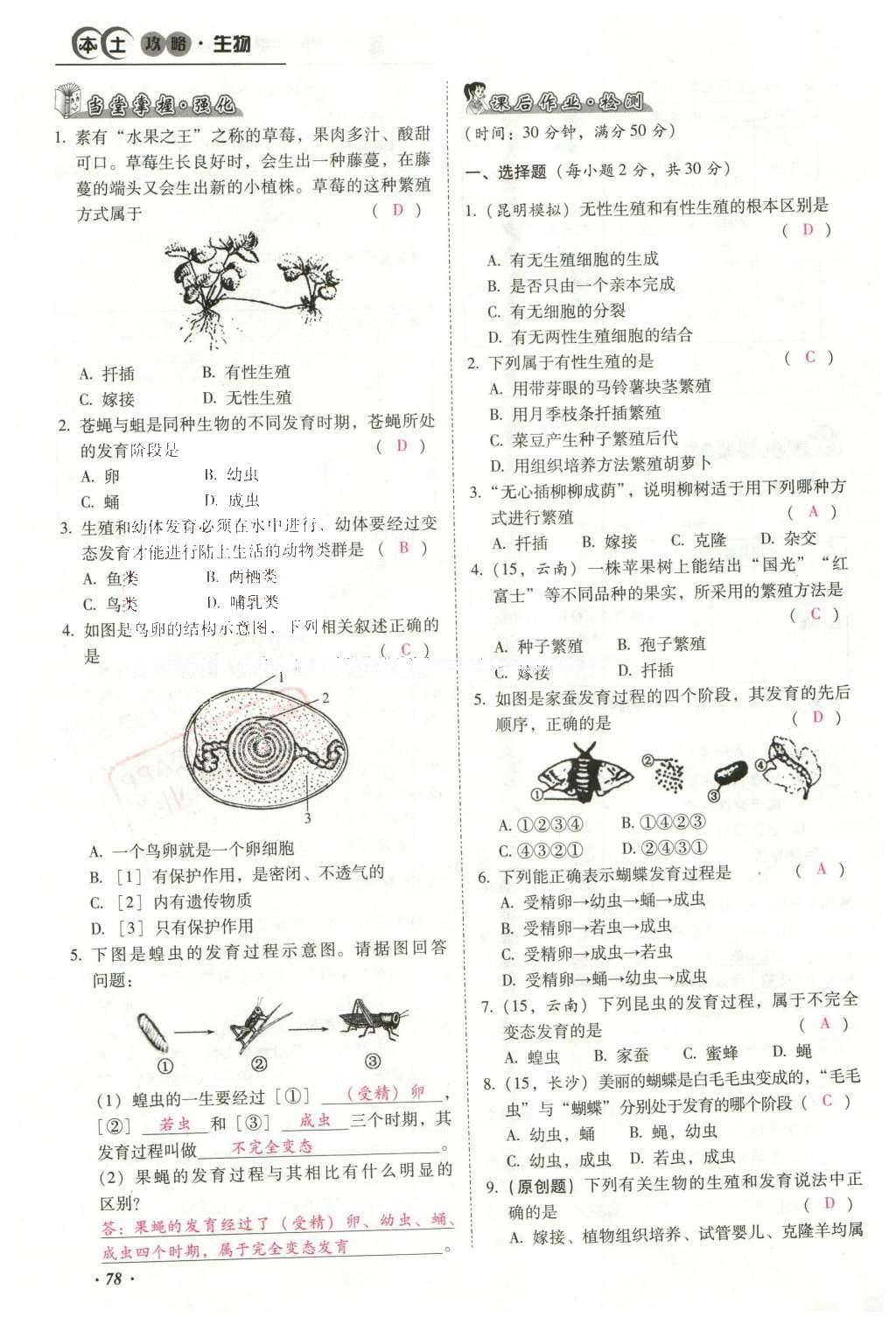 2016年云南中考本土攻略精準復習方案生物 專題六 生物的生殖、發(fā)育與遺傳第102頁