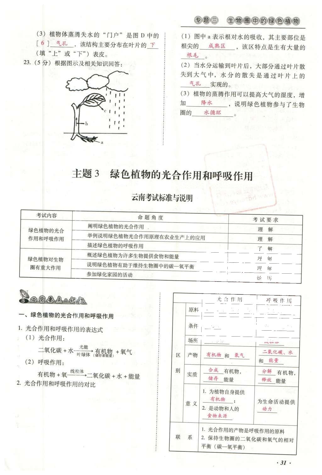 2016年云南中考本土攻略精準(zhǔn)復(fù)習(xí)方案生物 專(zhuān)題三 生物圈中的綠色植物第55頁(yè)