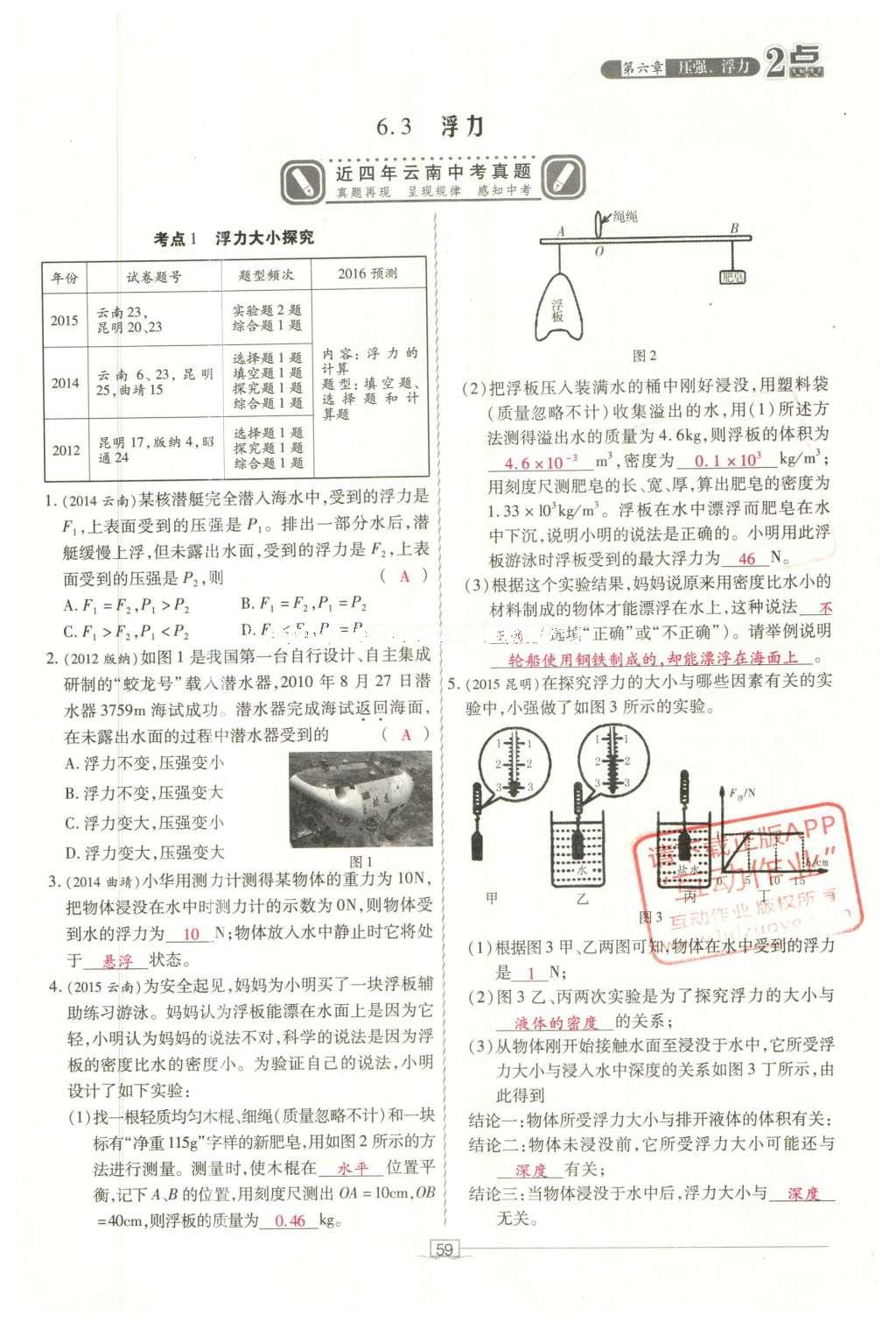 2016年2點(diǎn)備考案物理 第六章 壓強(qiáng)、浮力第137頁