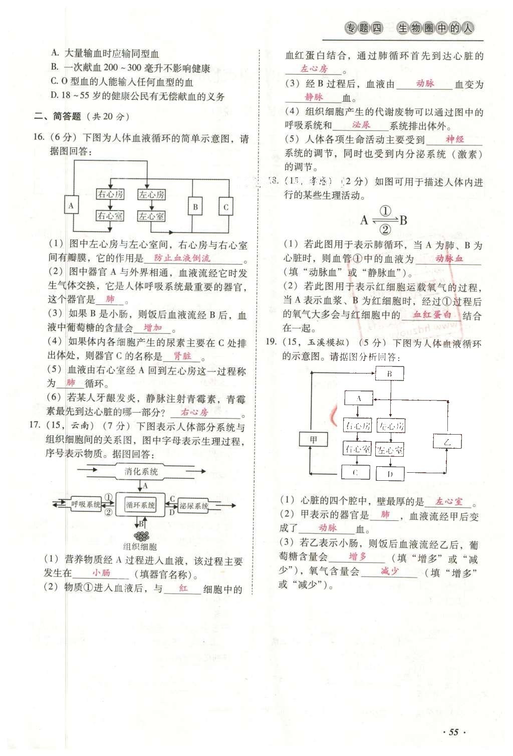 2016年云南中考本土攻略精準(zhǔn)復(fù)習(xí)方案生物 專題四 生物圈中的人第79頁