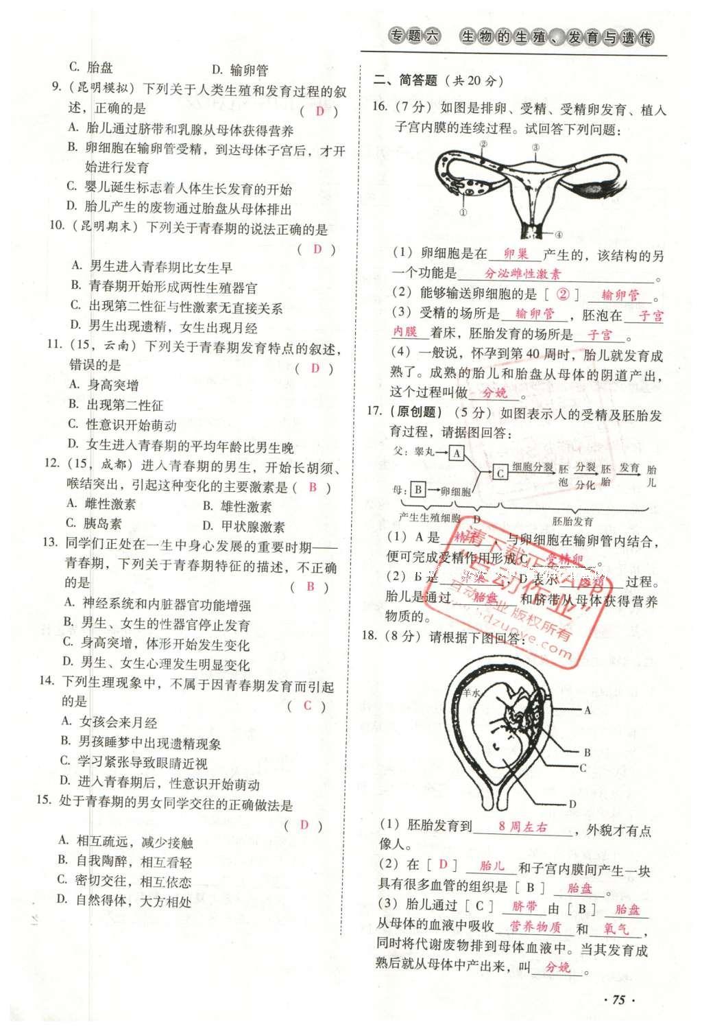 2016年云南中考本土攻略精準復習方案生物 專題六 生物的生殖、發(fā)育與遺傳第99頁