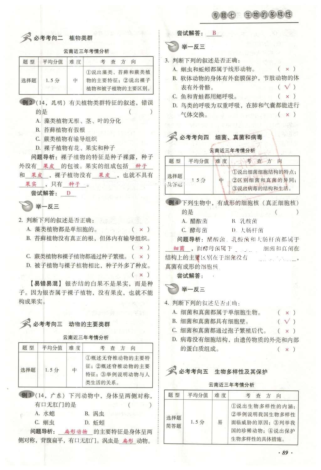 2016年云南中考本土攻略精准复习方案生物 专题七 生物的多样性第113页