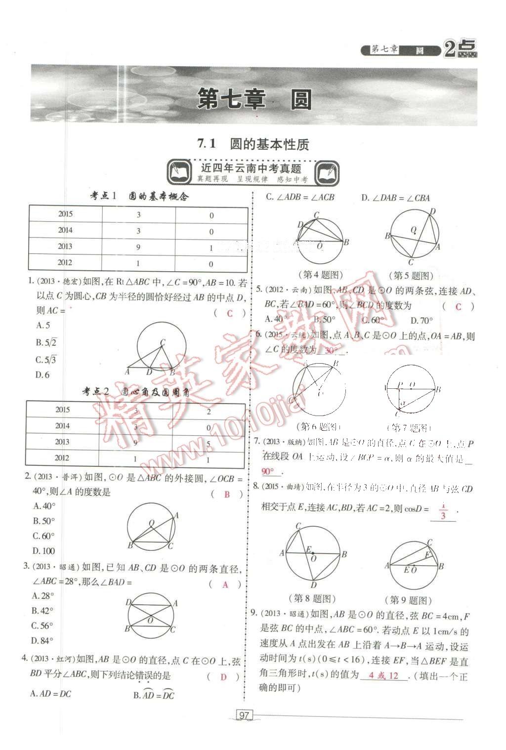 2016年2點(diǎn)備考案數(shù)學(xué) 第七章 圓第191頁(yè)