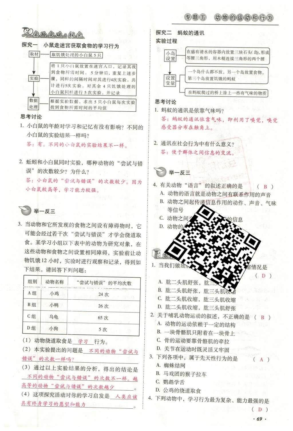 2016年云南中考本土攻略精準(zhǔn)復(fù)習(xí)方案生物 專題五 動(dòng)物的運(yùn)動(dòng)和行為第93頁