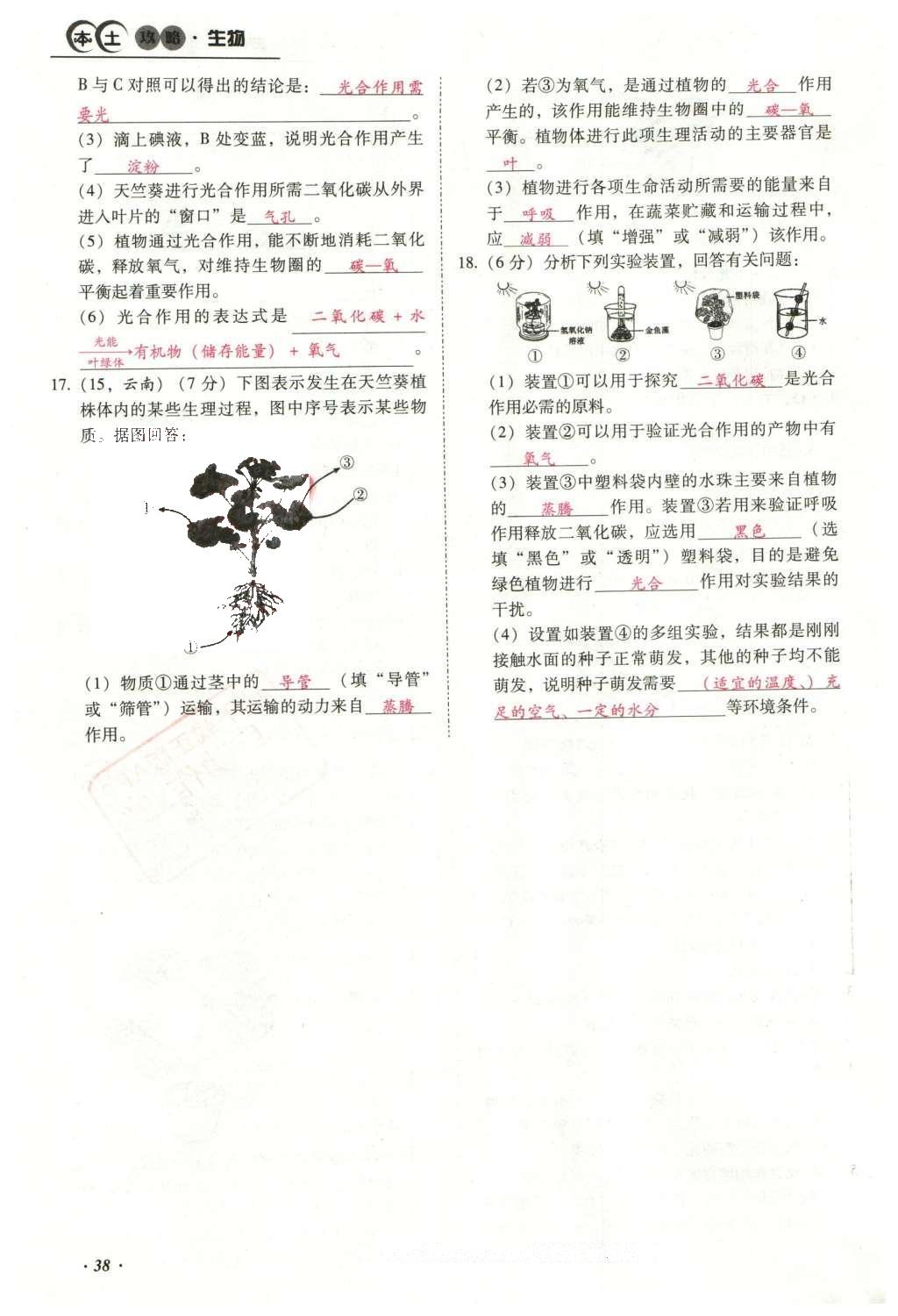 2016年云南中考本土攻略精準(zhǔn)復(fù)習(xí)方案生物 專題三 生物圈中的綠色植物第62頁