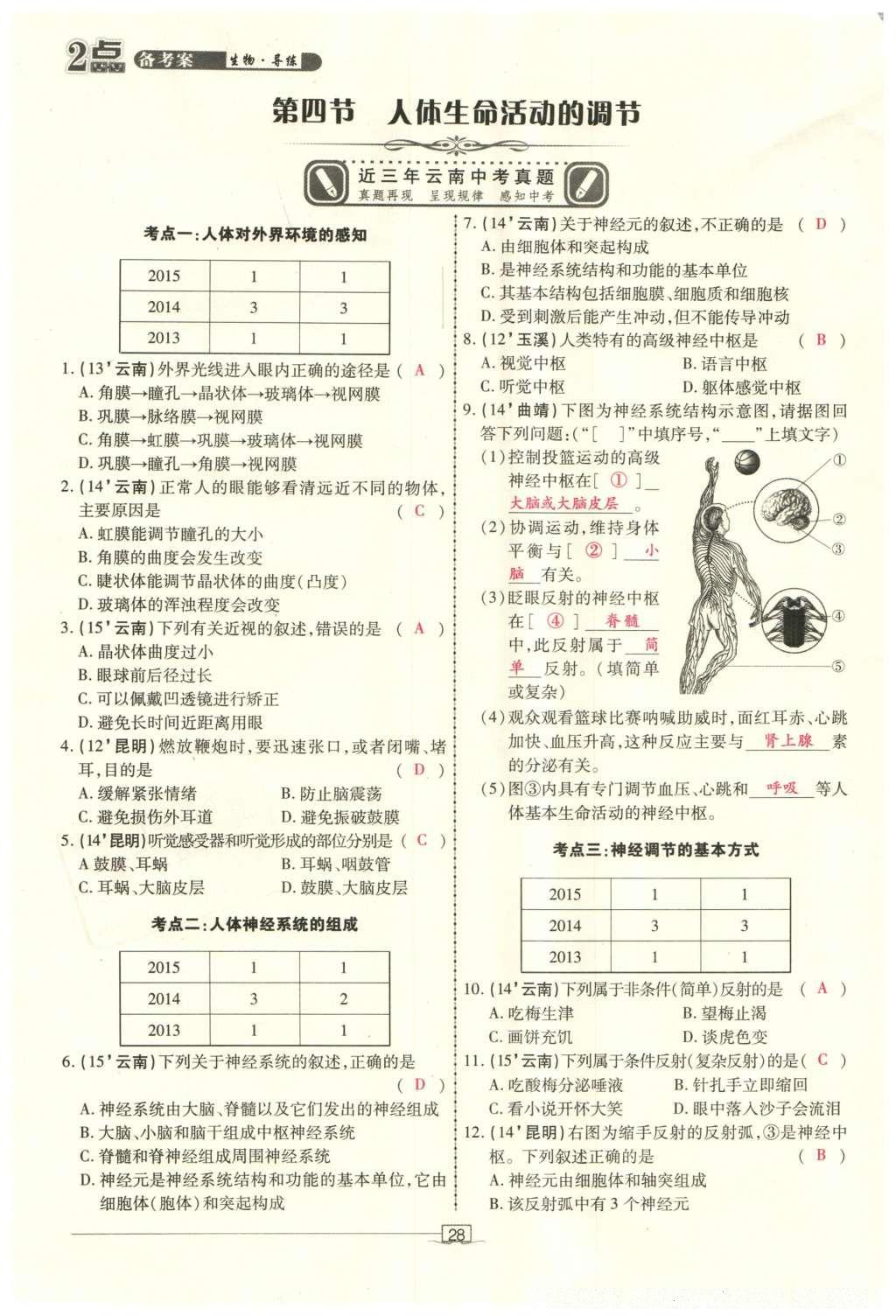 2016年2點(diǎn)備考案生物 參考答案第98頁(yè)