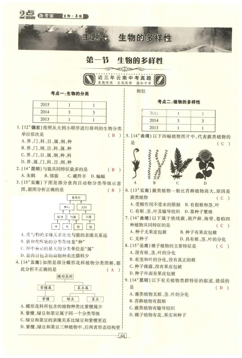 2016年2點(diǎn)備考案生物 參考答案第114頁