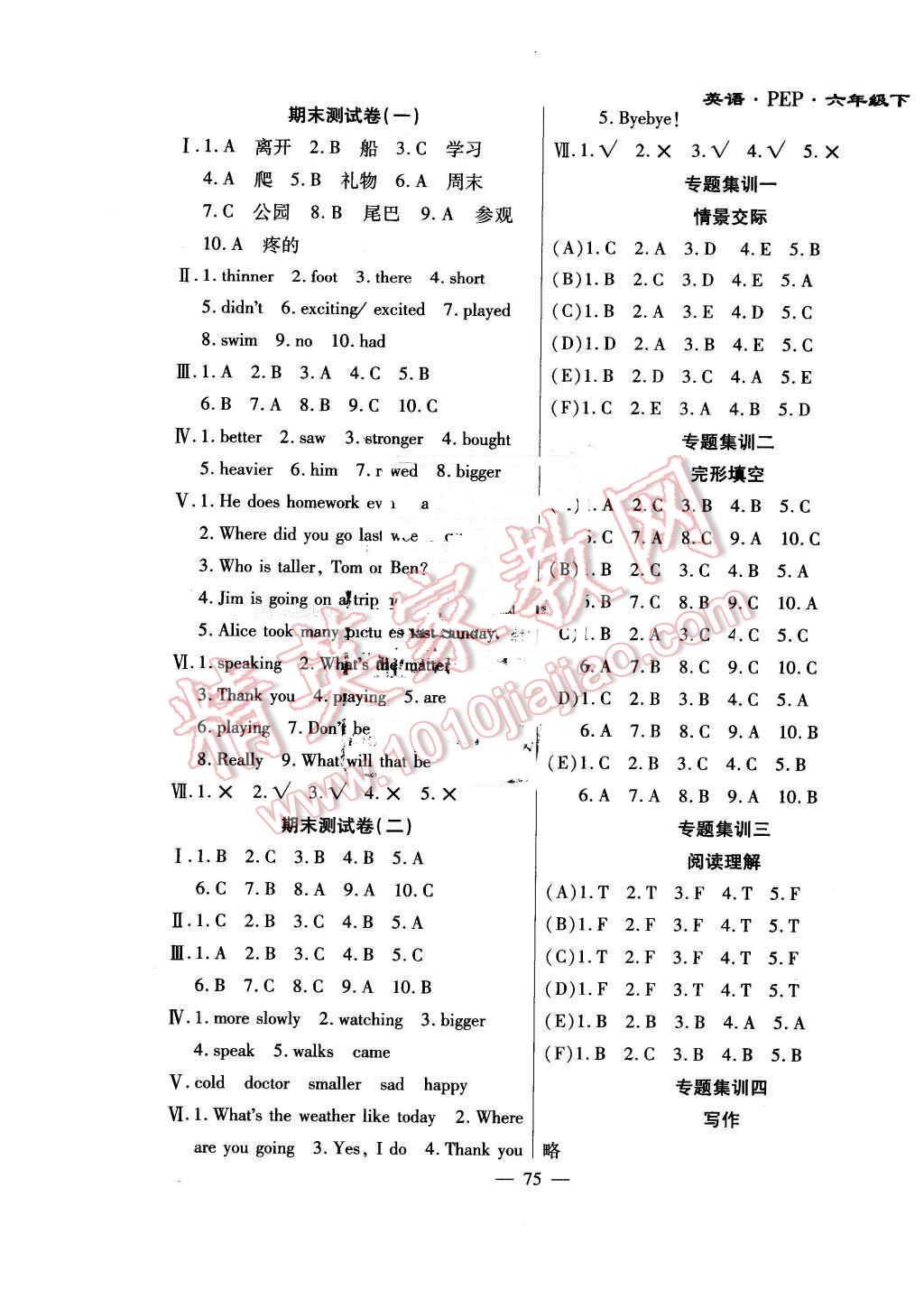 2015年千里马单元测试卷六年级英语下册人教PEP版 第3页