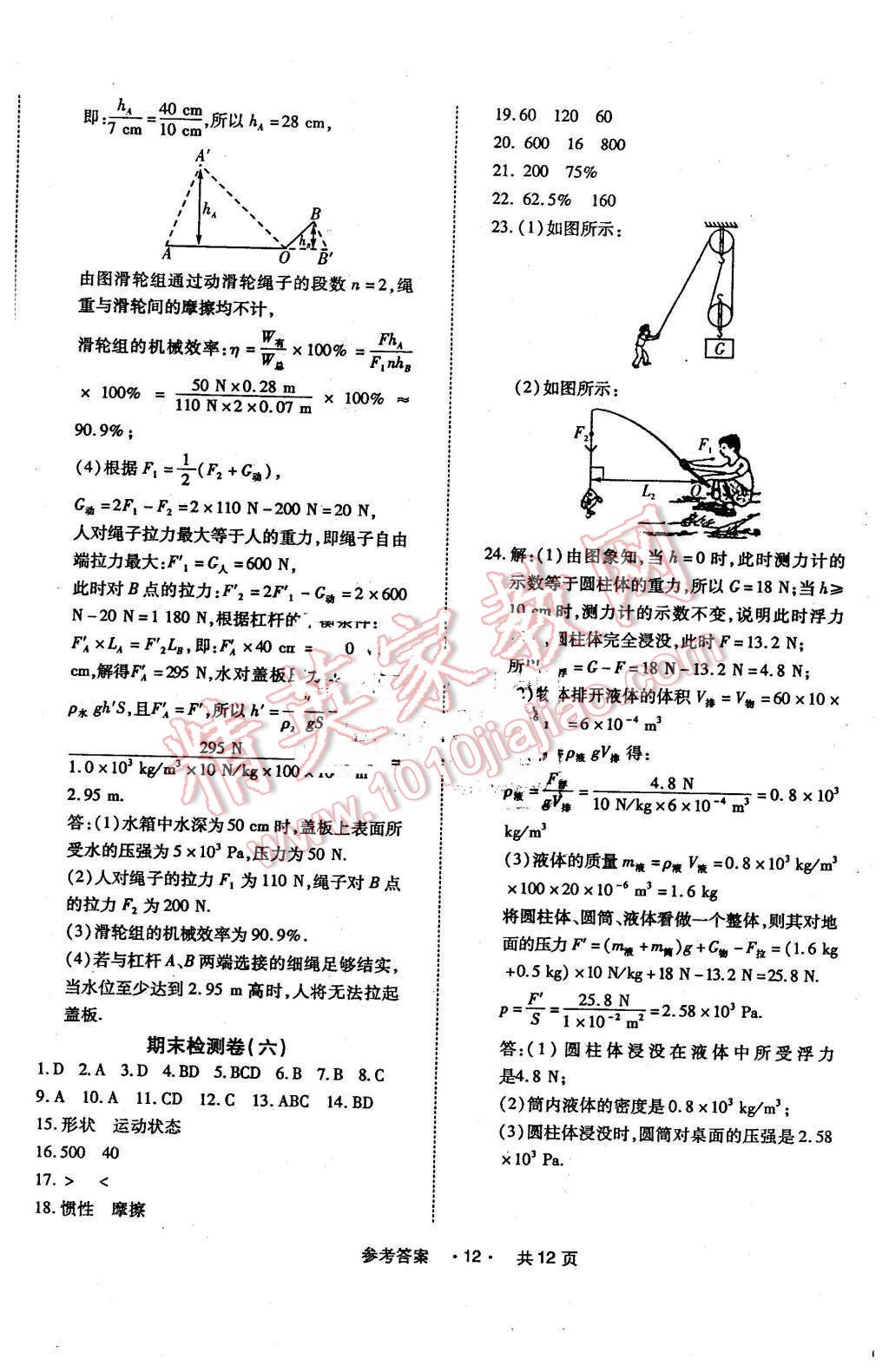 2016年一學通狀元大考卷八年級物理下冊人教版 第12頁