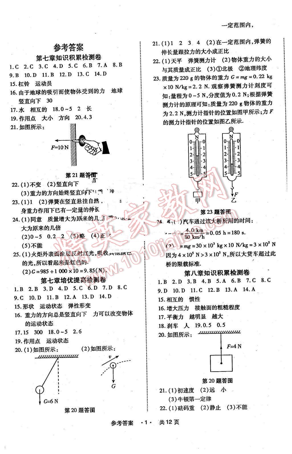 2016年一學(xué)通狀元大考卷八年級物理下冊人教版 第1頁