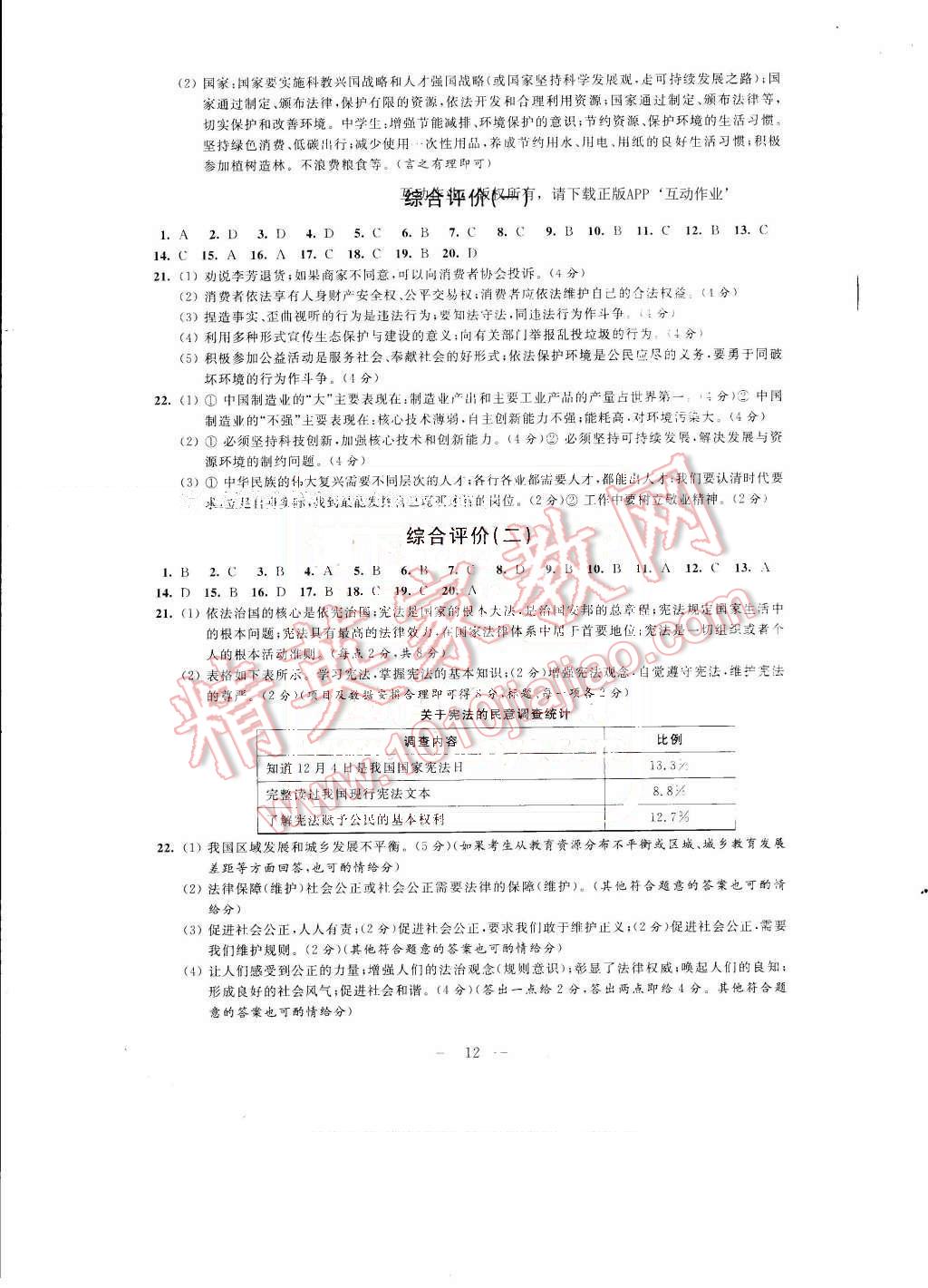 2016年綠色指標自我提升八年級思想品德下冊 第12頁