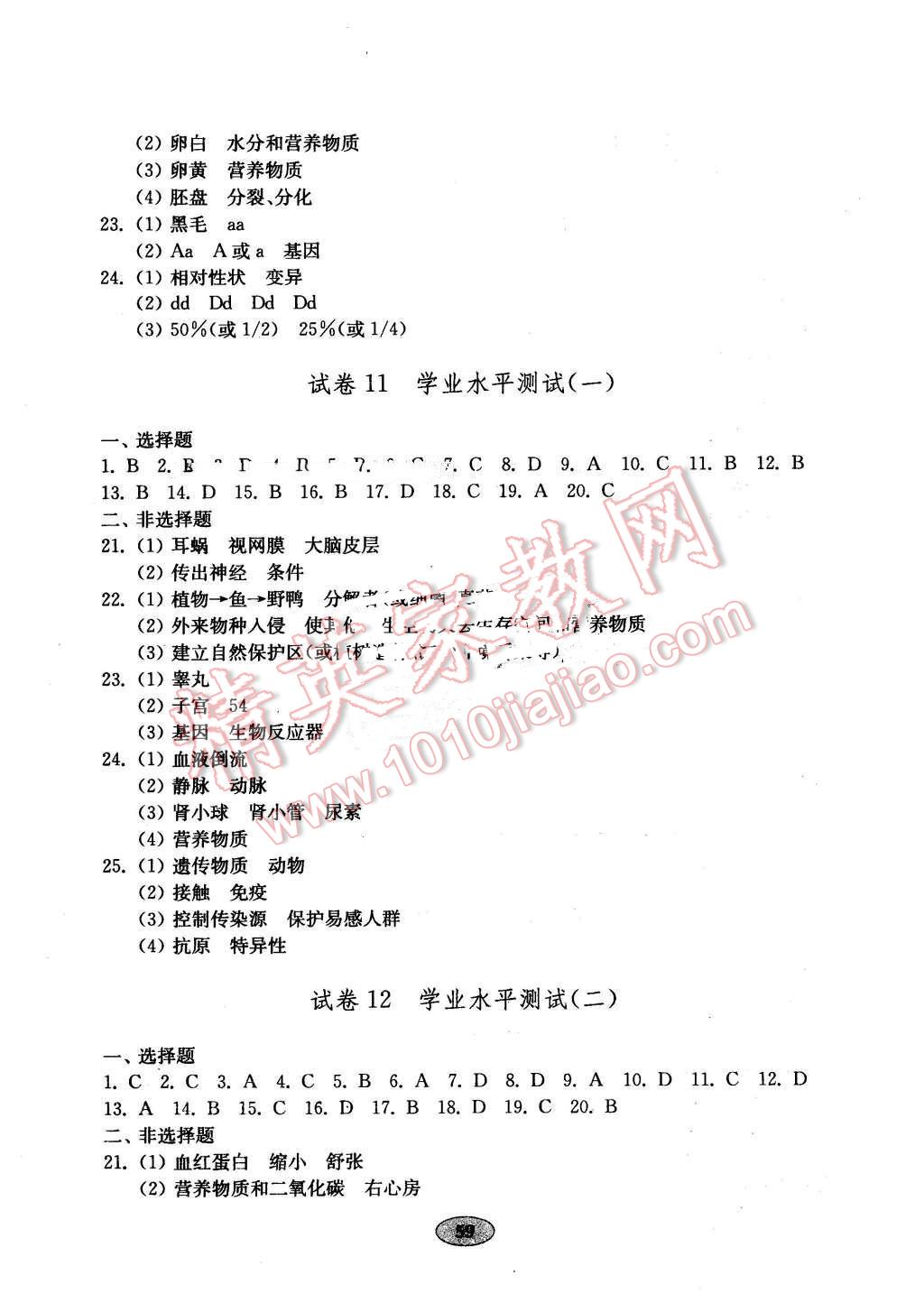 2016年金钥匙生物学试卷八年级下册鲁科版五四制 第7页