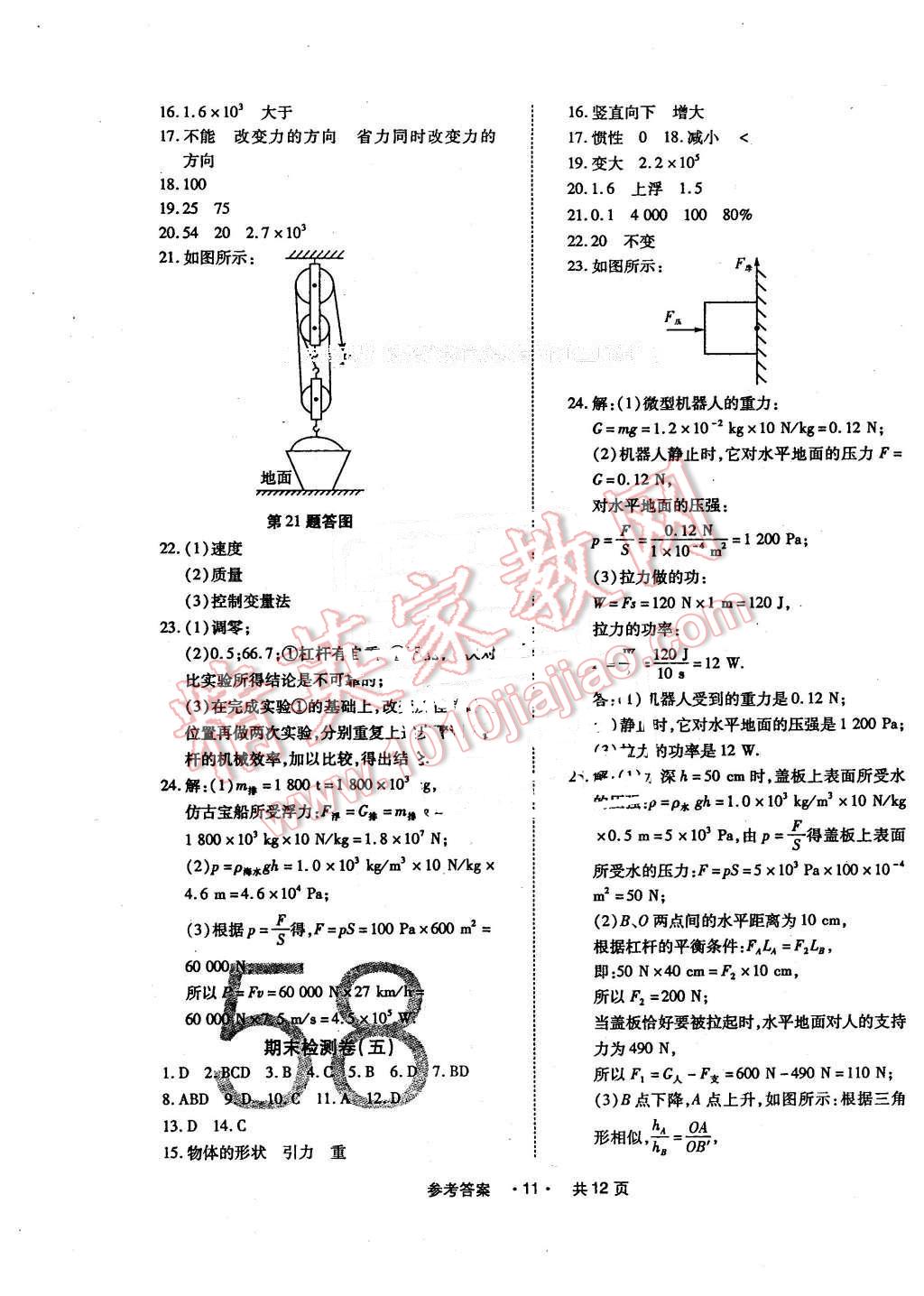 2016年一學(xué)通狀元大考卷八年級(jí)物理下冊(cè)人教版 第11頁(yè)