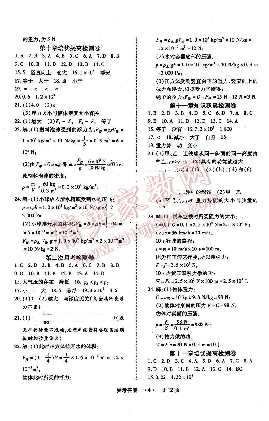 2016年一學(xué)通狀元大考卷八年級物理下冊人教版 第4頁