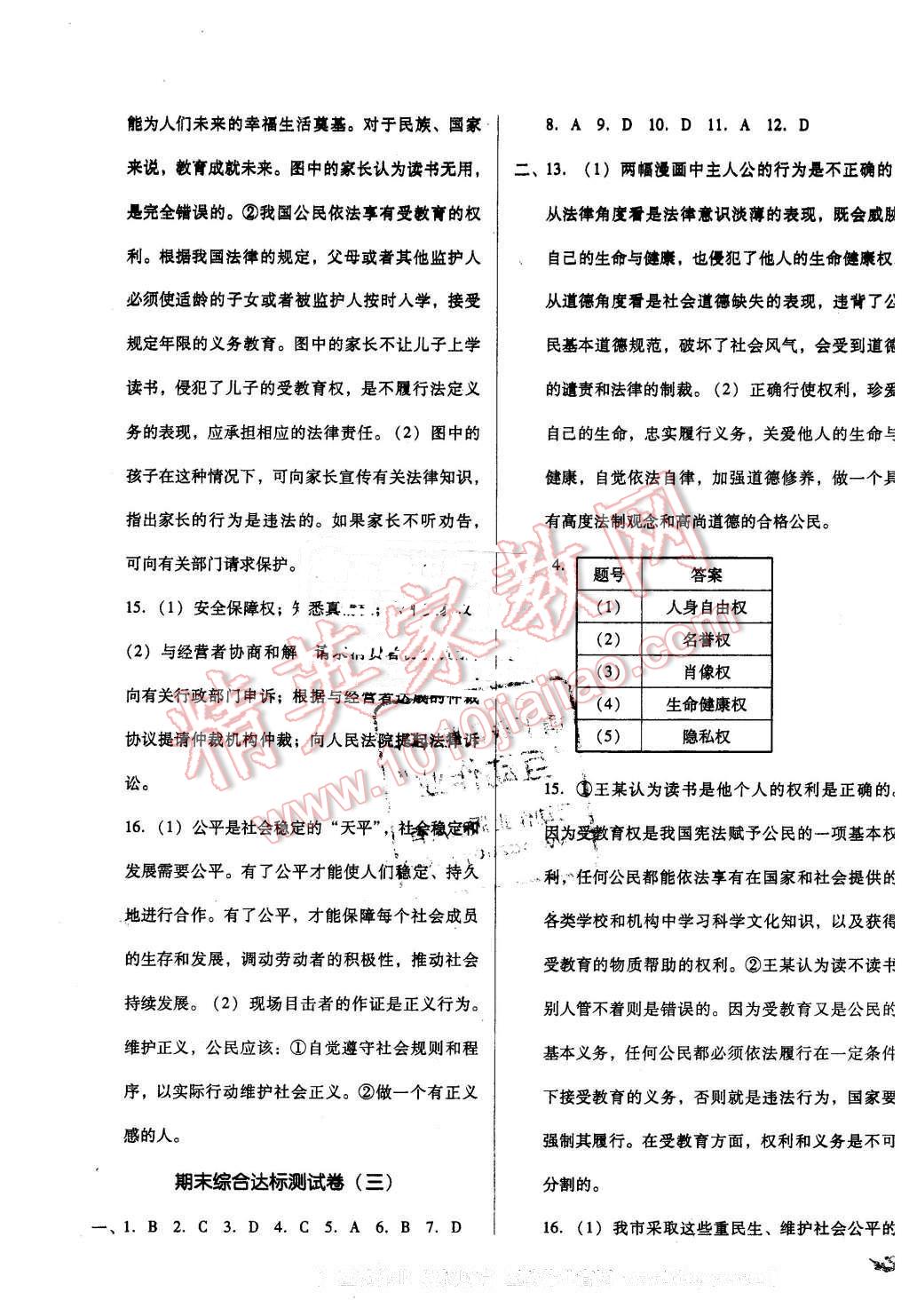 2016年單元加期末復習與測試八年級思想品德下冊人教版 第11頁