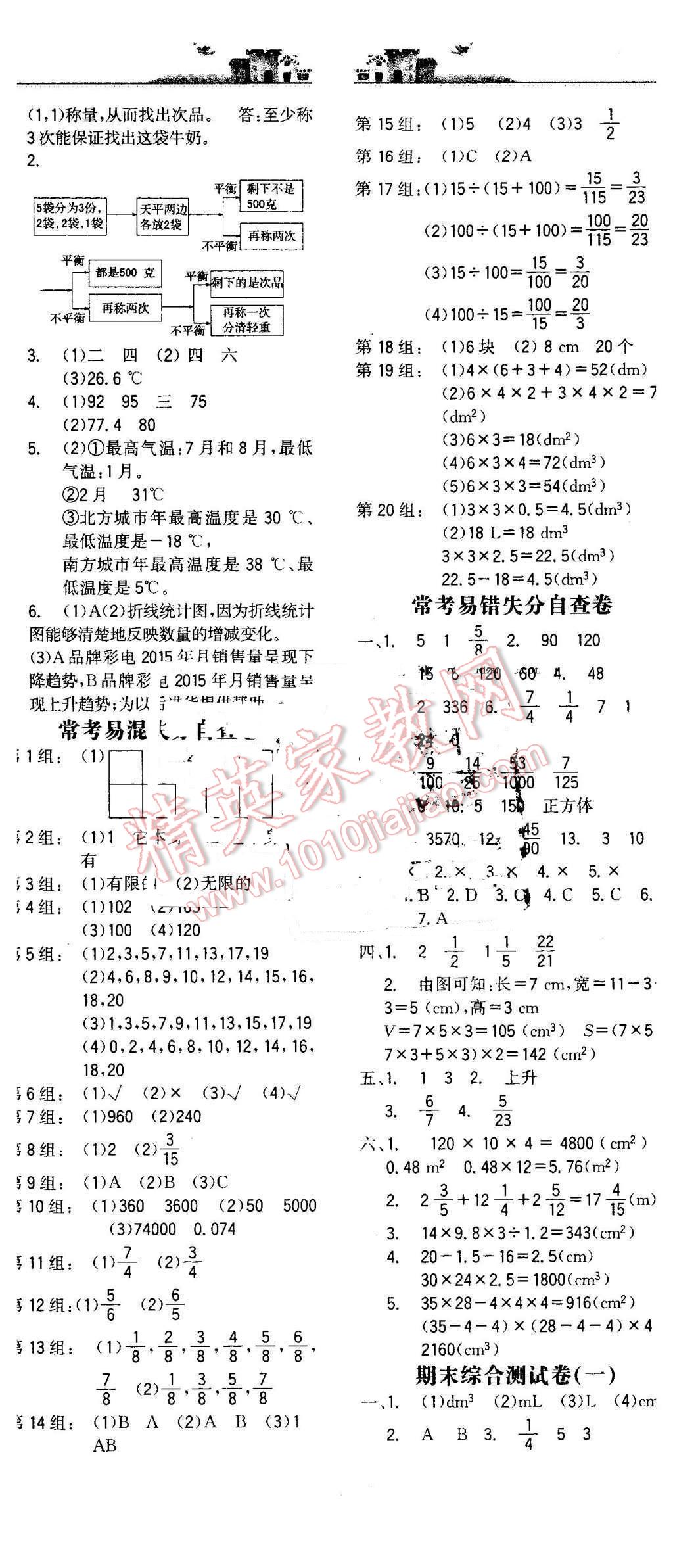 2016年世纪金榜小博士单元期末一卷通五年级数学下册人教版 第5页