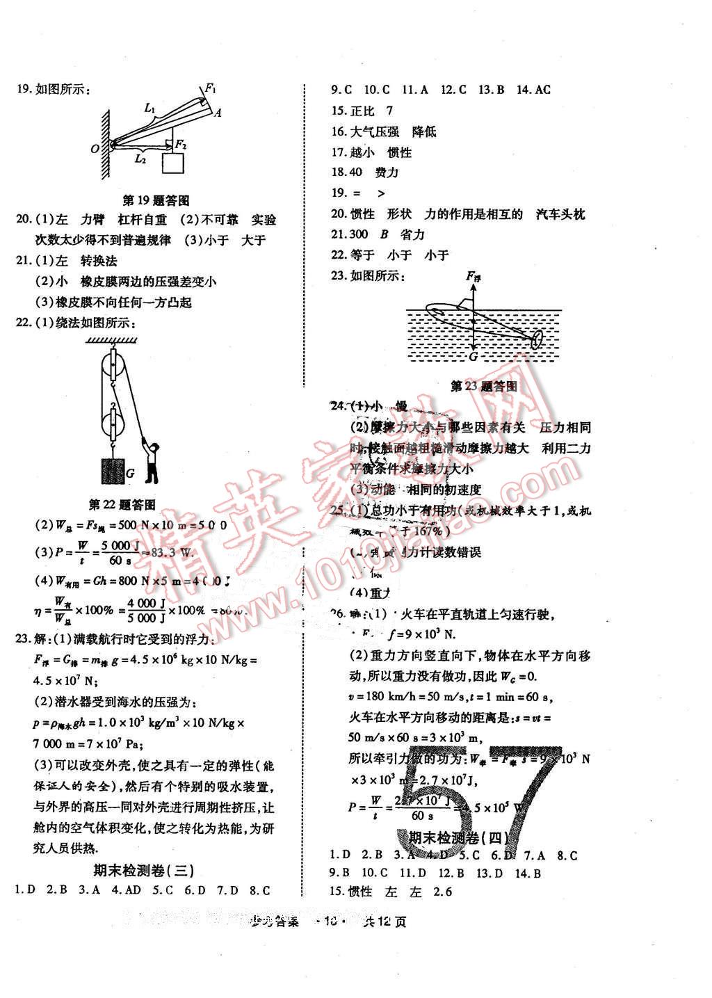 2016年一學(xué)通狀元大考卷八年級物理下冊人教版 第10頁