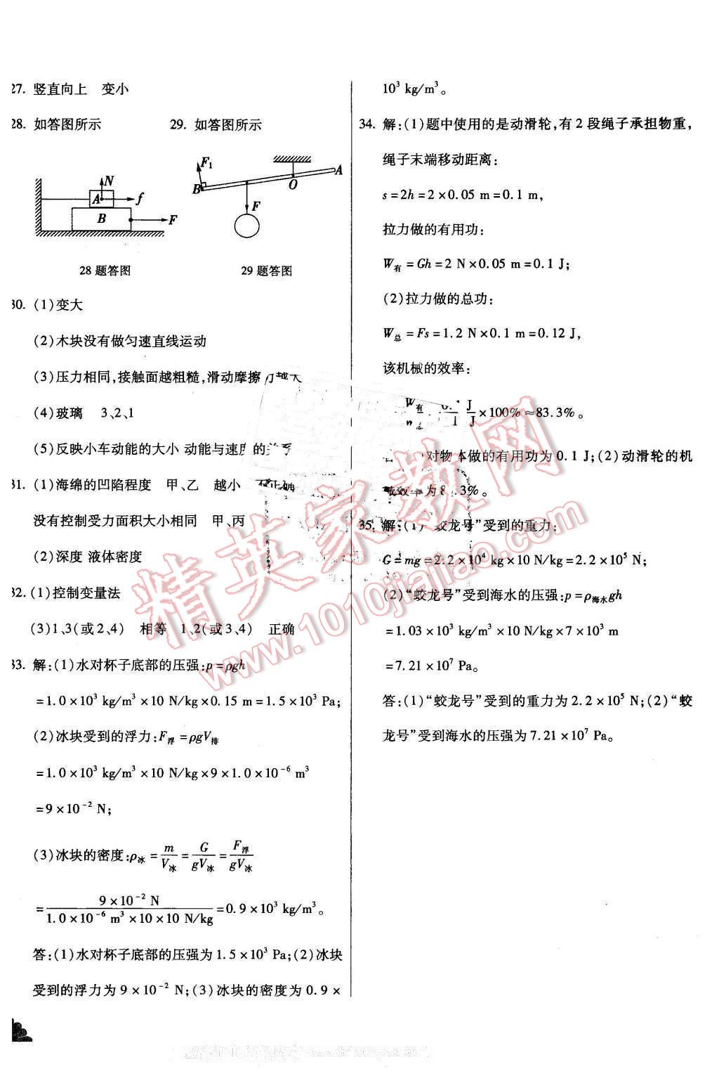 2015年千里馬單元測(cè)試卷八年級(jí)物理下冊(cè)人教版 第12頁