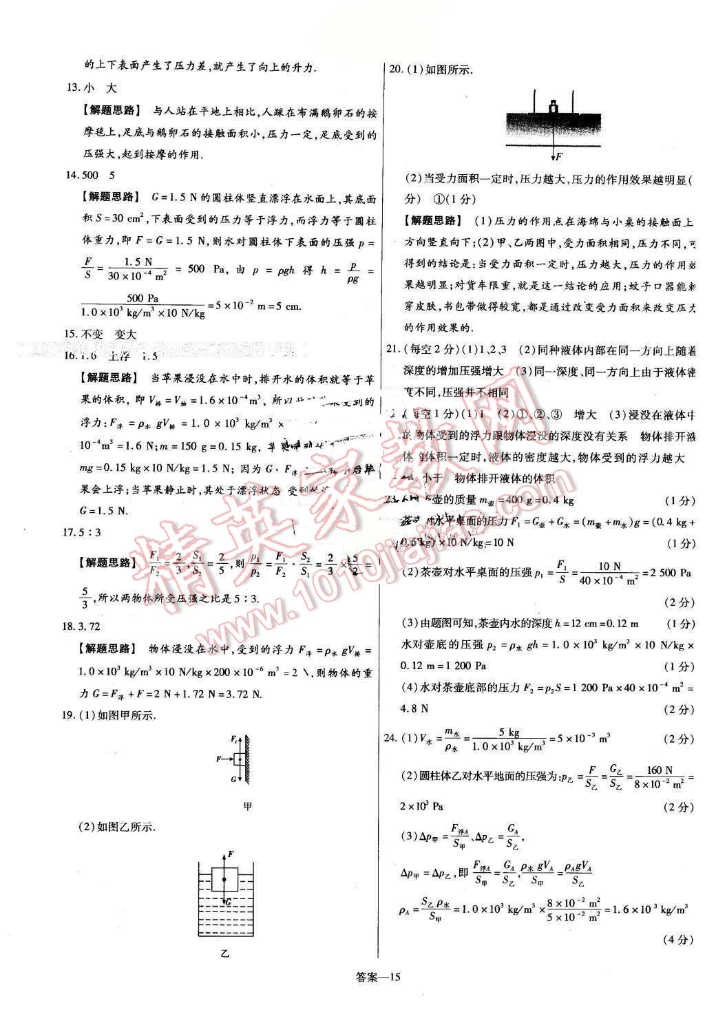 2016年金考卷活頁題選八年級物理下冊蘇科版 第15頁