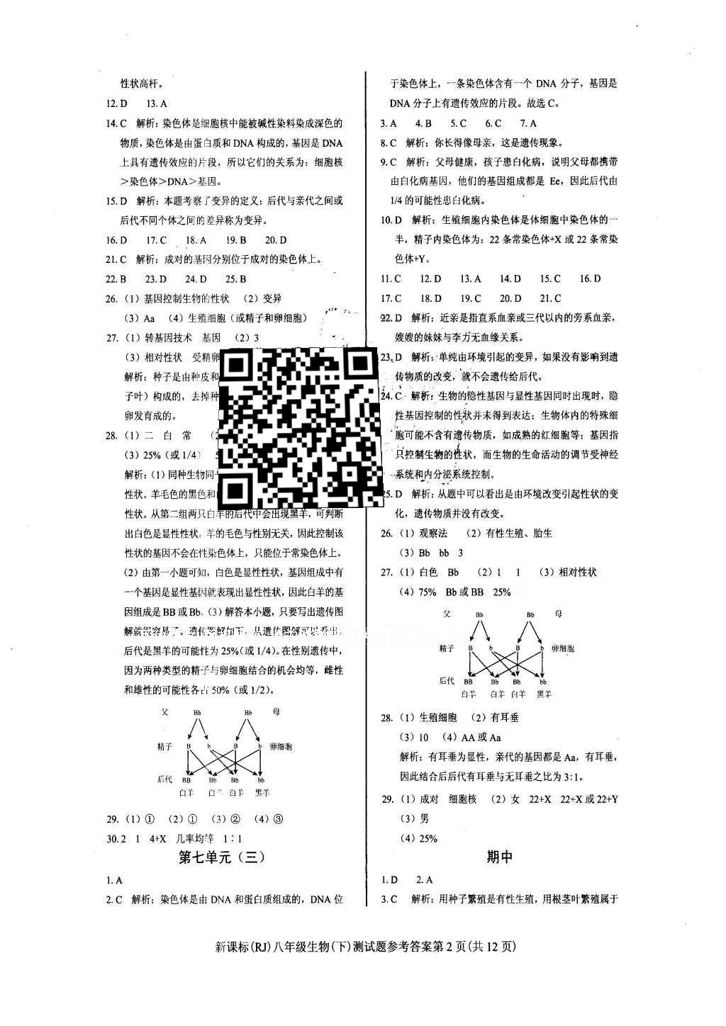 2016年學(xué)考2加1八年級生物下冊人教版 達(dá)標(biāo)性測試題第9頁