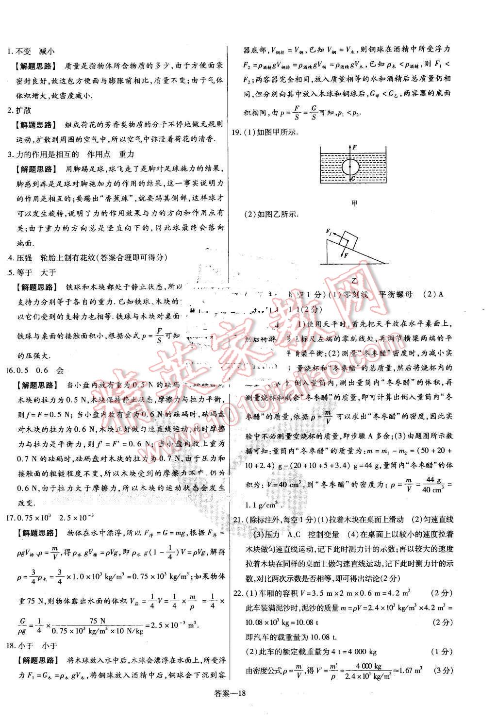 2016年金考卷活頁題選八年級物理下冊蘇科版 第18頁