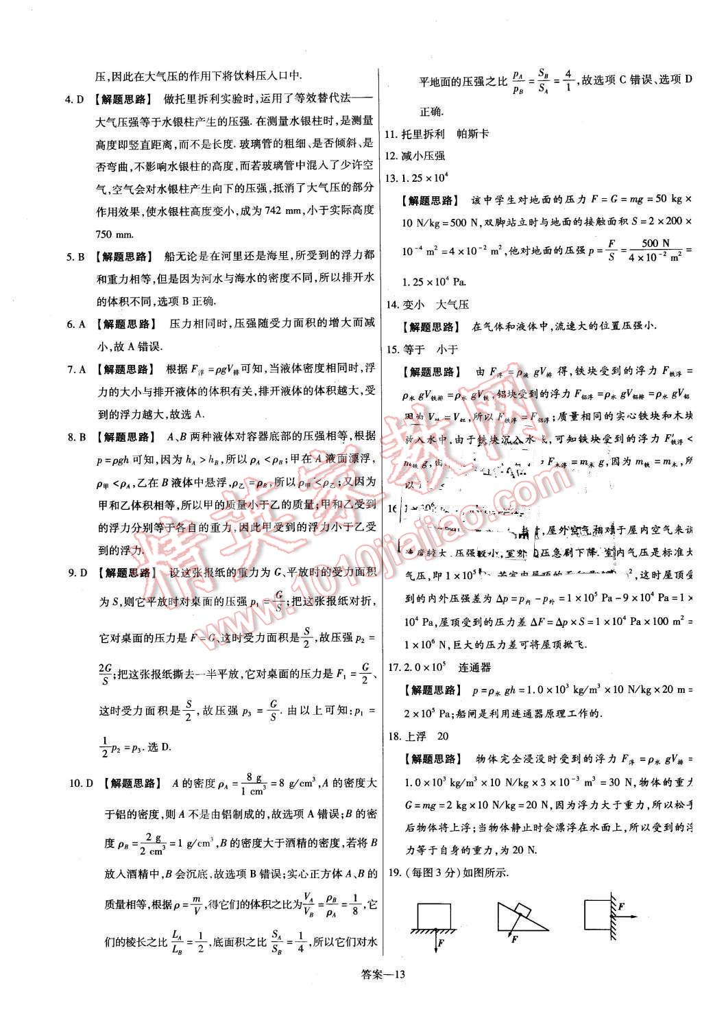 2016年金考卷活頁題選八年級物理下冊蘇科版 第13頁