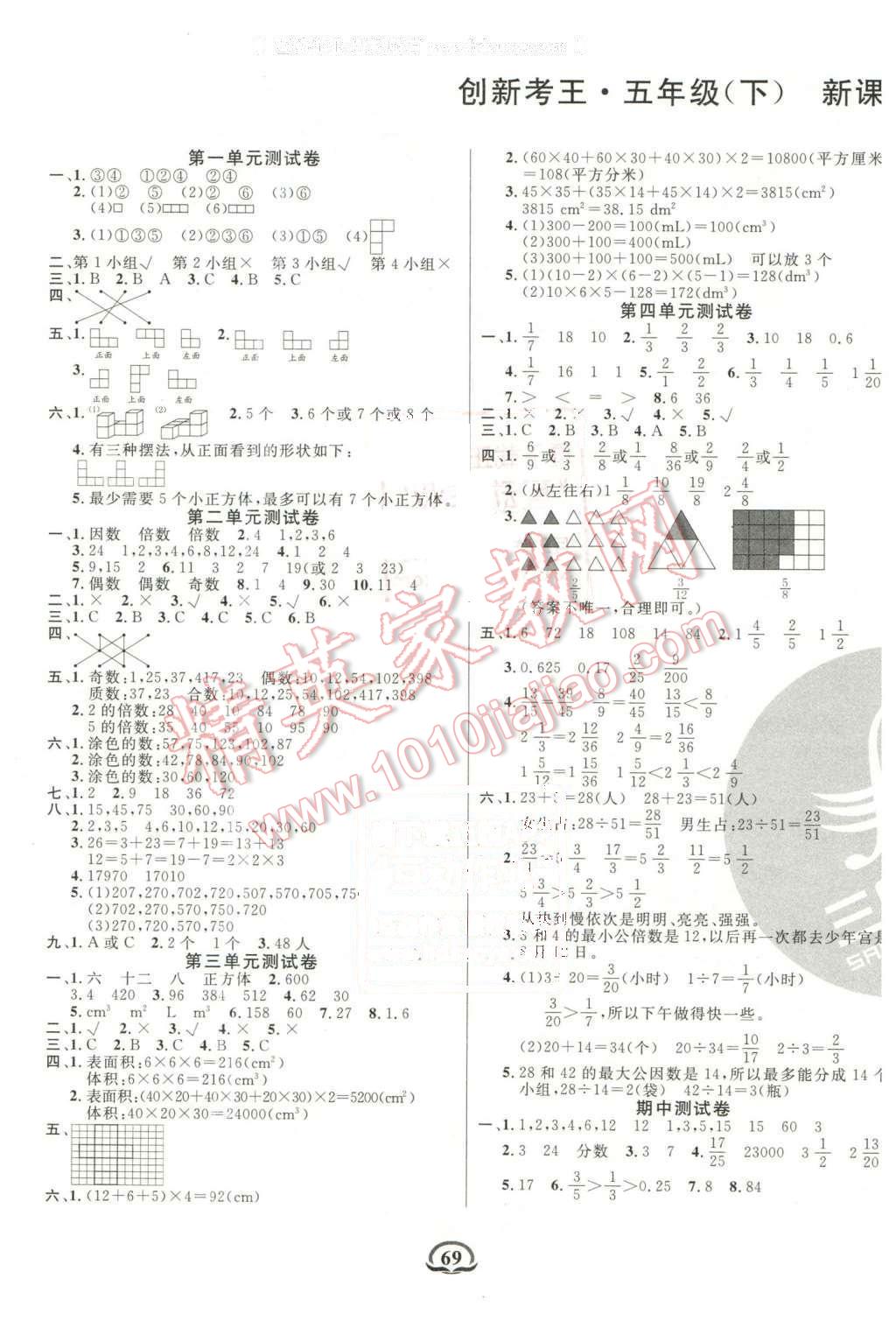 2016年创新考王完全试卷五年级数学下册人教版 第1页