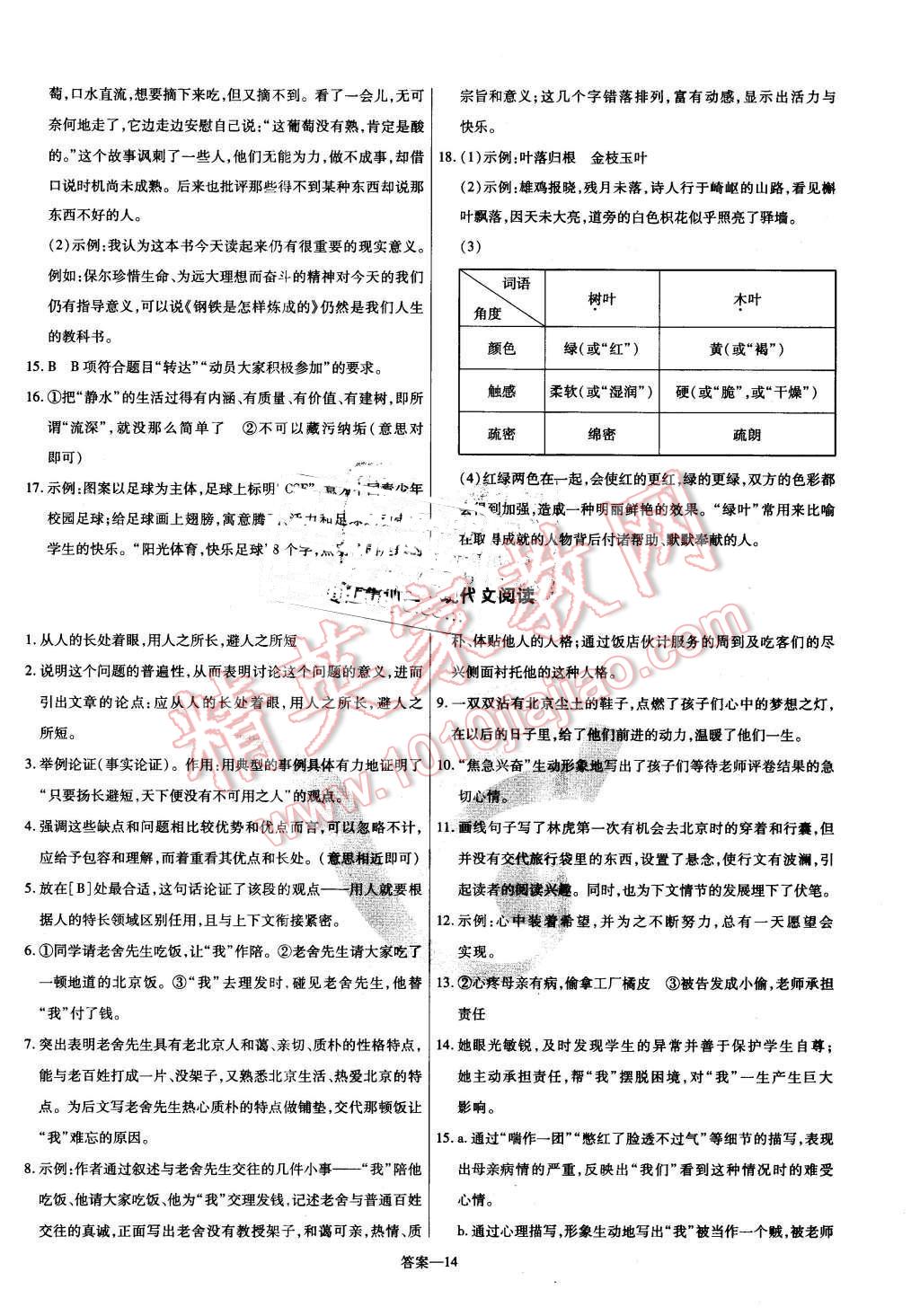 2016年金考卷活页题选八年级语文下册语文版 第14页